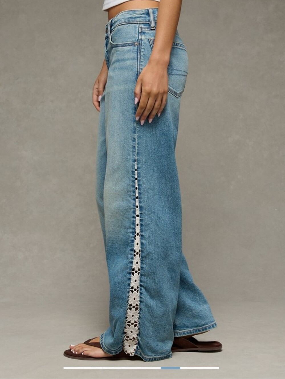AE DREAMY DRAPE ULTRA WIDE LEG Low Rise Lace Crochet Jeans NEW MSRP $84.95 Sz000 - Picture 9 of 16